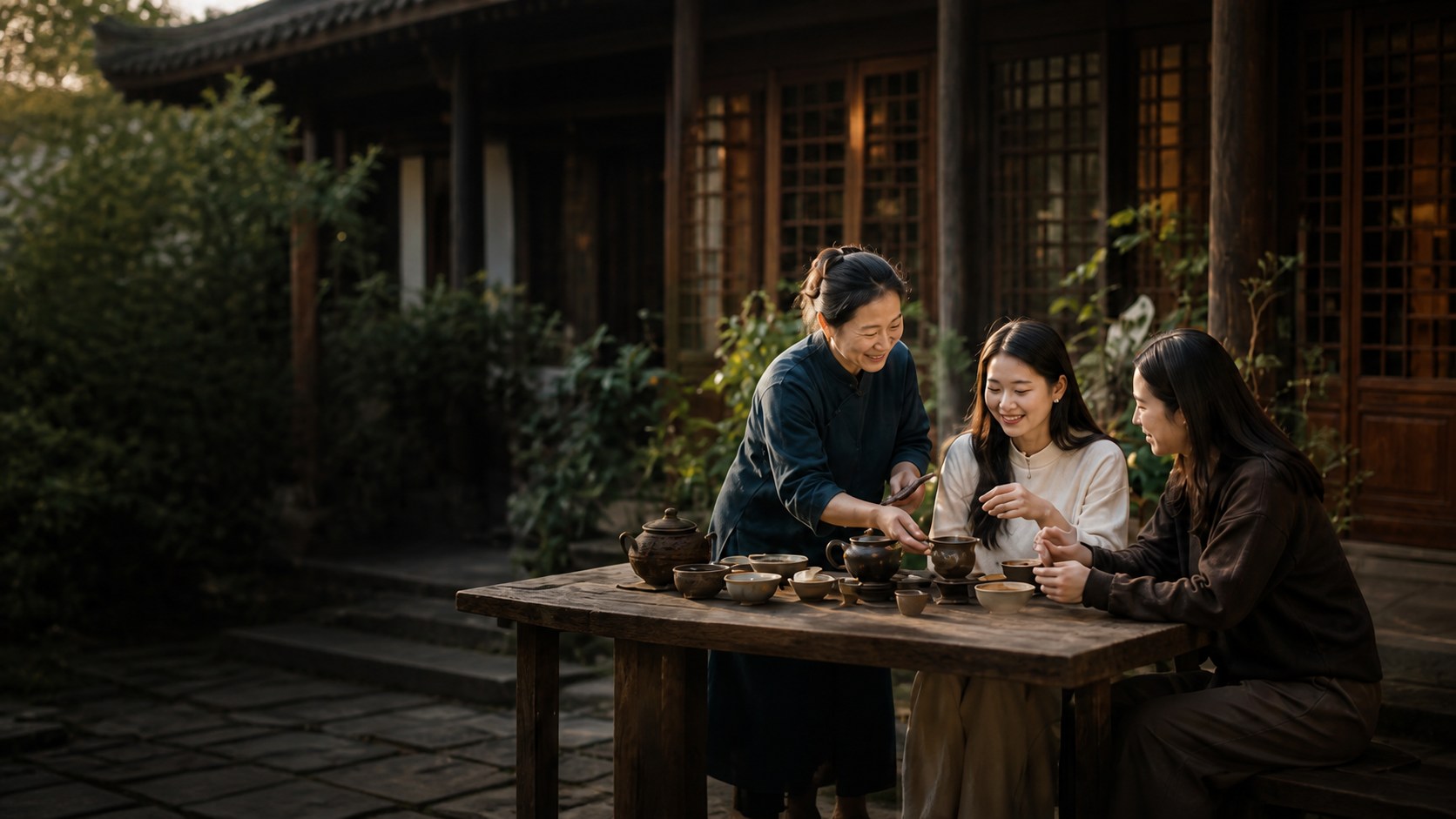 A local tea host sharing tea with travellers